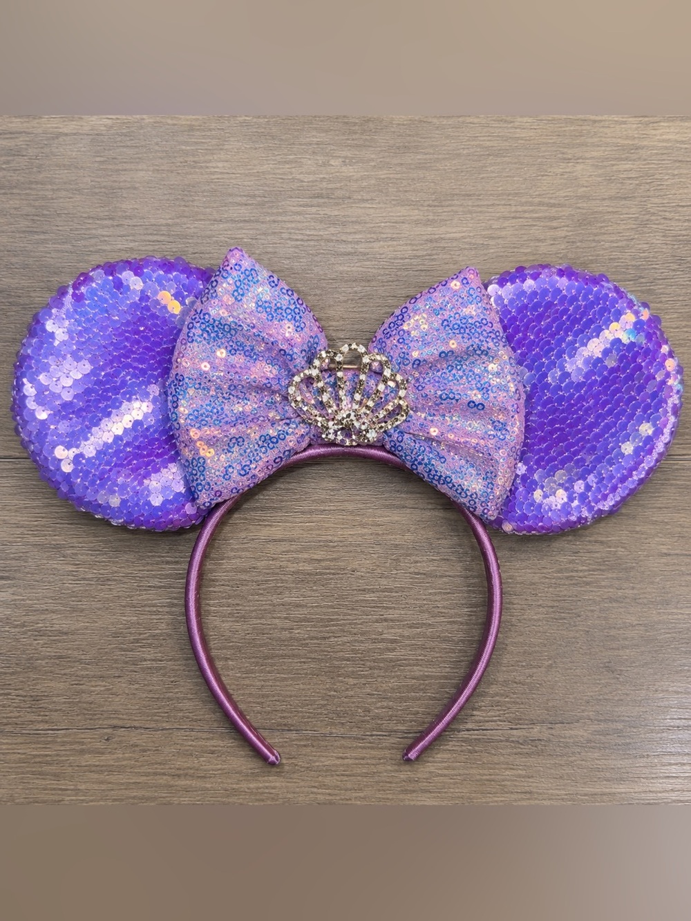 Purple Mermaid Mouse Ears Headband Sequin Bow Shell Rhinestone